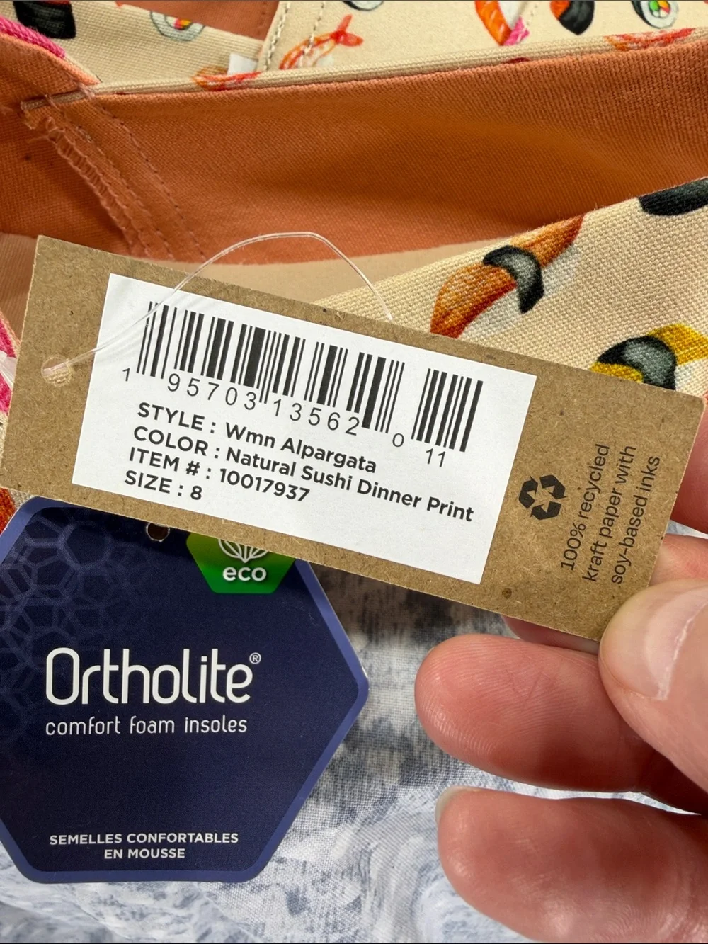 TOMS “Sushi Dinner” Print on Soft Natural Canvas Alpargata Flats WMS 8M NWT&NIB